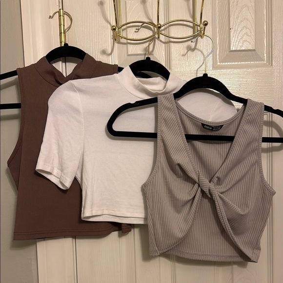 SHEIN Purple, White & Gray Sleeveless Tie Front Crop Tank Top Set #262 - Picture 1 of 6